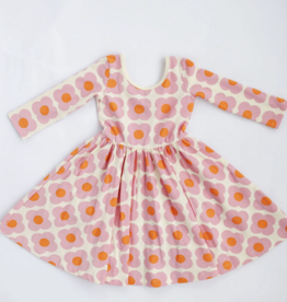Good Apples Kids 3/4 Sleeve Twirl Dress Pink Flower Power