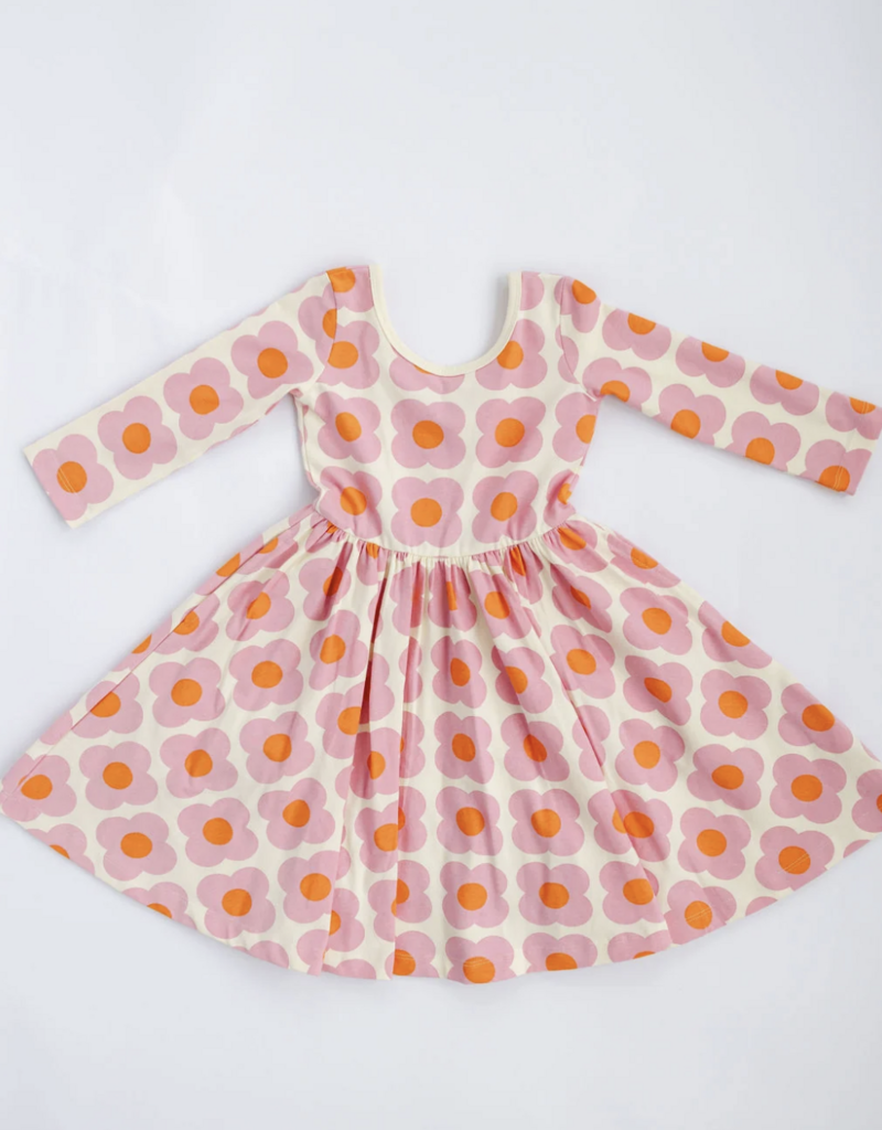 Good Apples Kids 3/4 Sleeve Twirl Dress Pink Flower Power