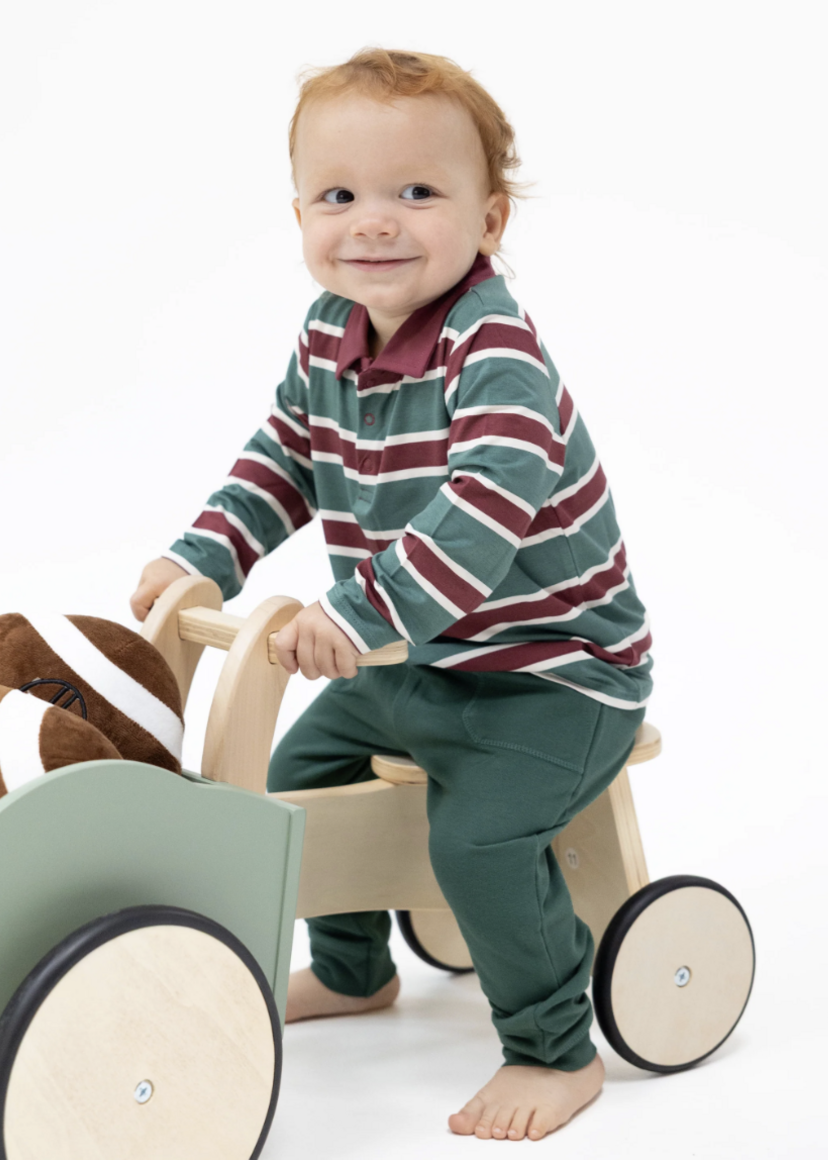 Angel Dear Rugby Stripe Green L/S Polo and Jogger
