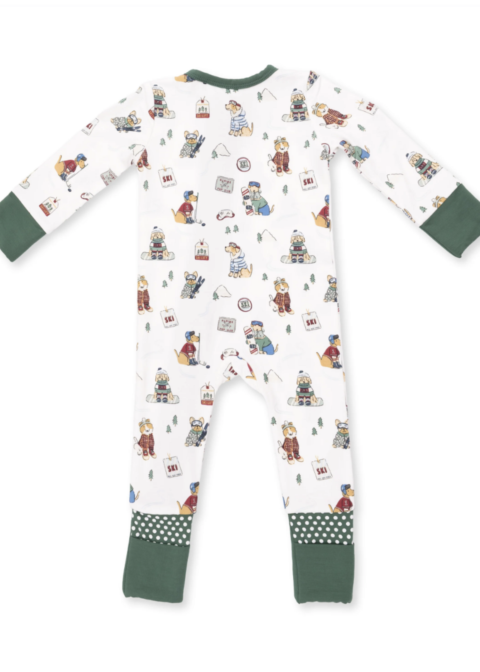 Angel Dear Winter Sports Dogs Green Convertible Romper