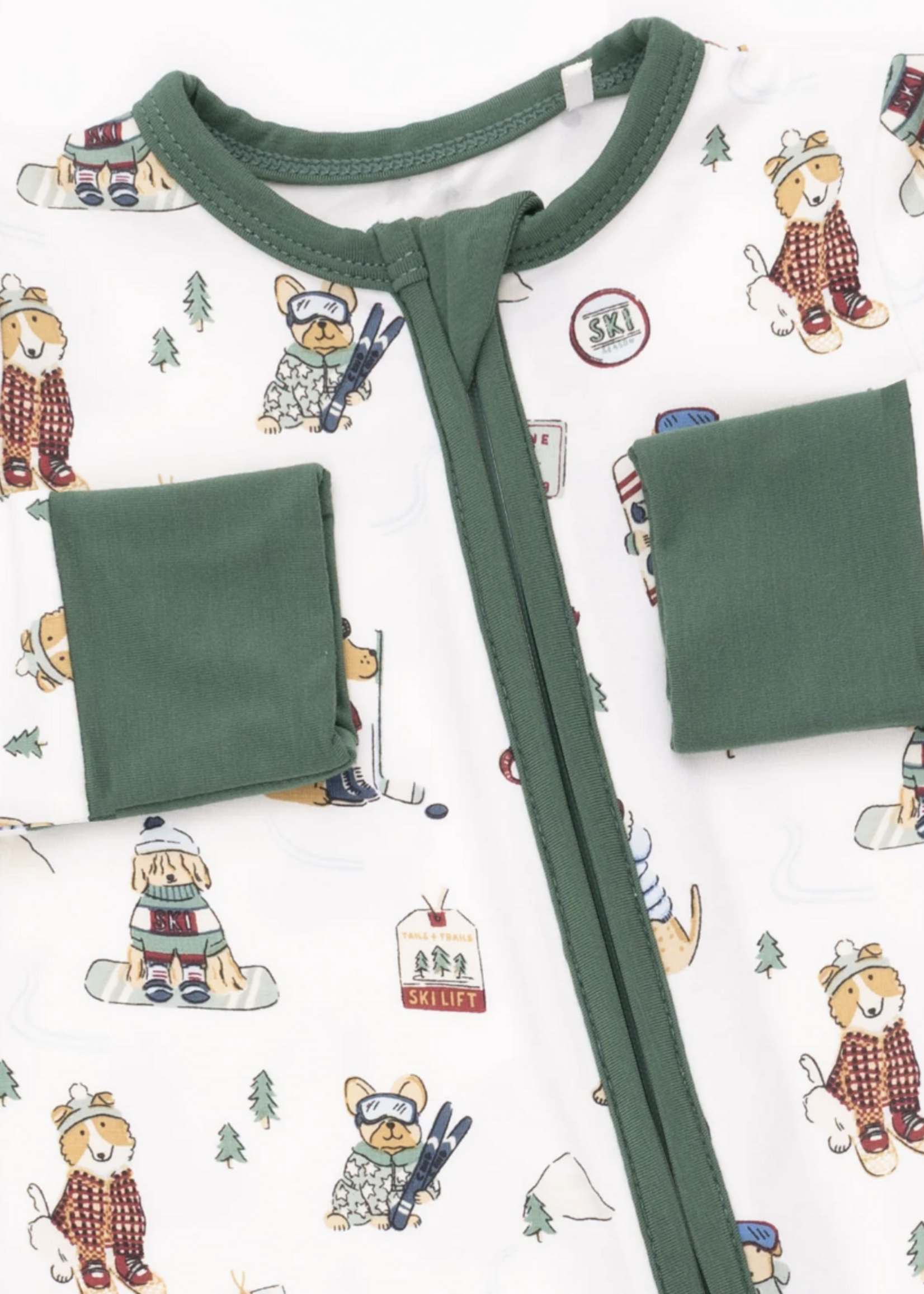 Angel Dear Winter Sports Dogs Green Convertible Romper