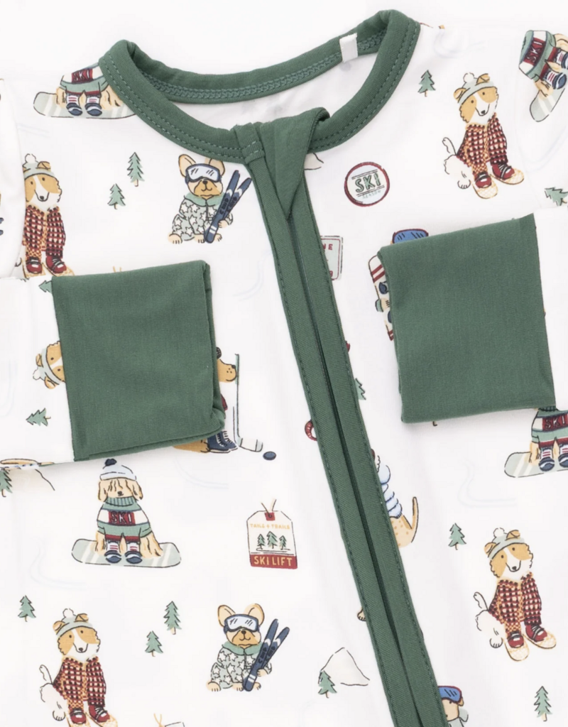 Angel Dear Winter Sports Dogs Green Convertible Romper