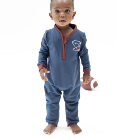 Angel Dear Varsity French Terry Zip Neck Romper
