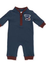 Angel Dear Varsity French Terry Zip Neck Romper