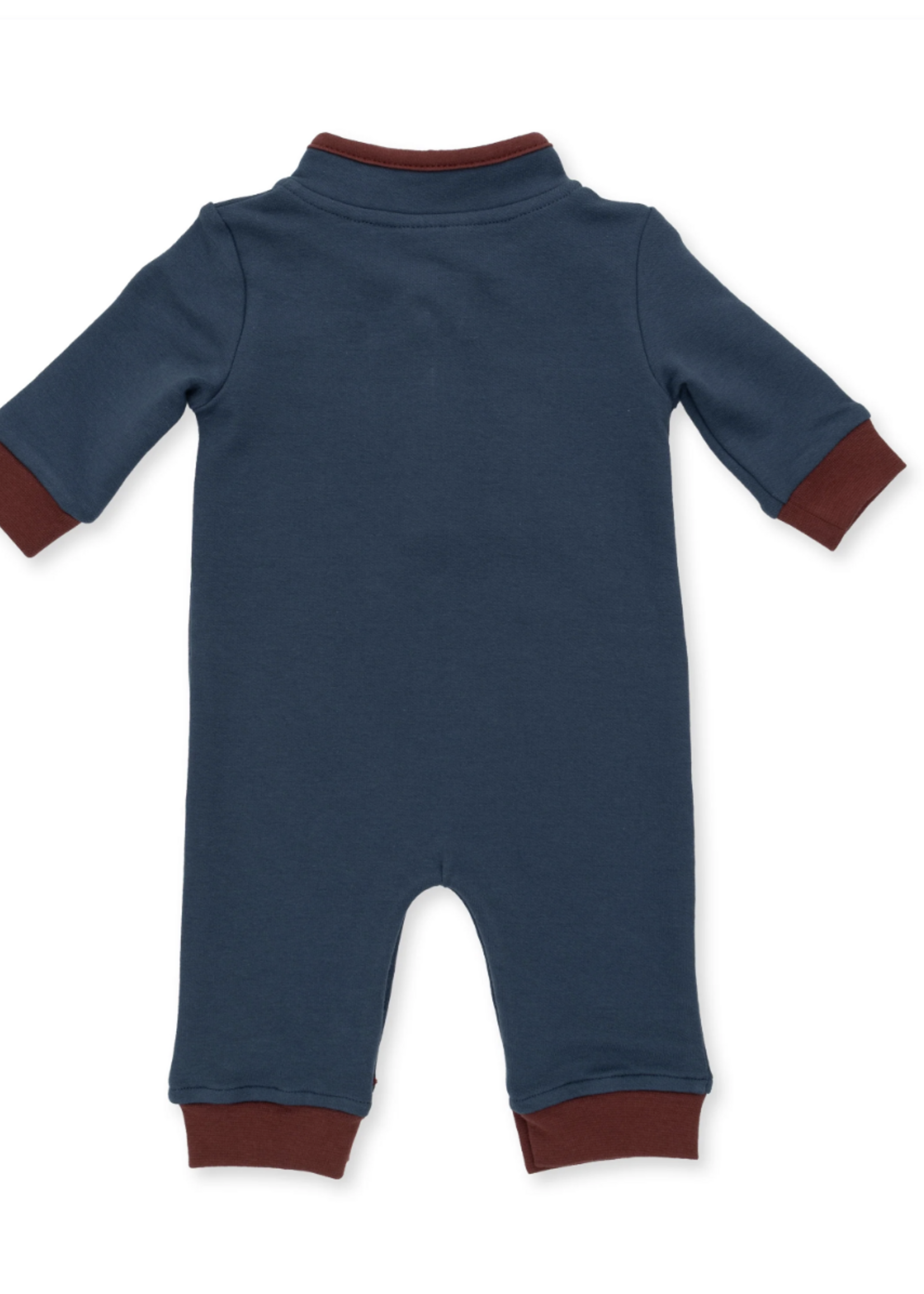 Angel Dear Varsity French Terry Zip Neck Romper