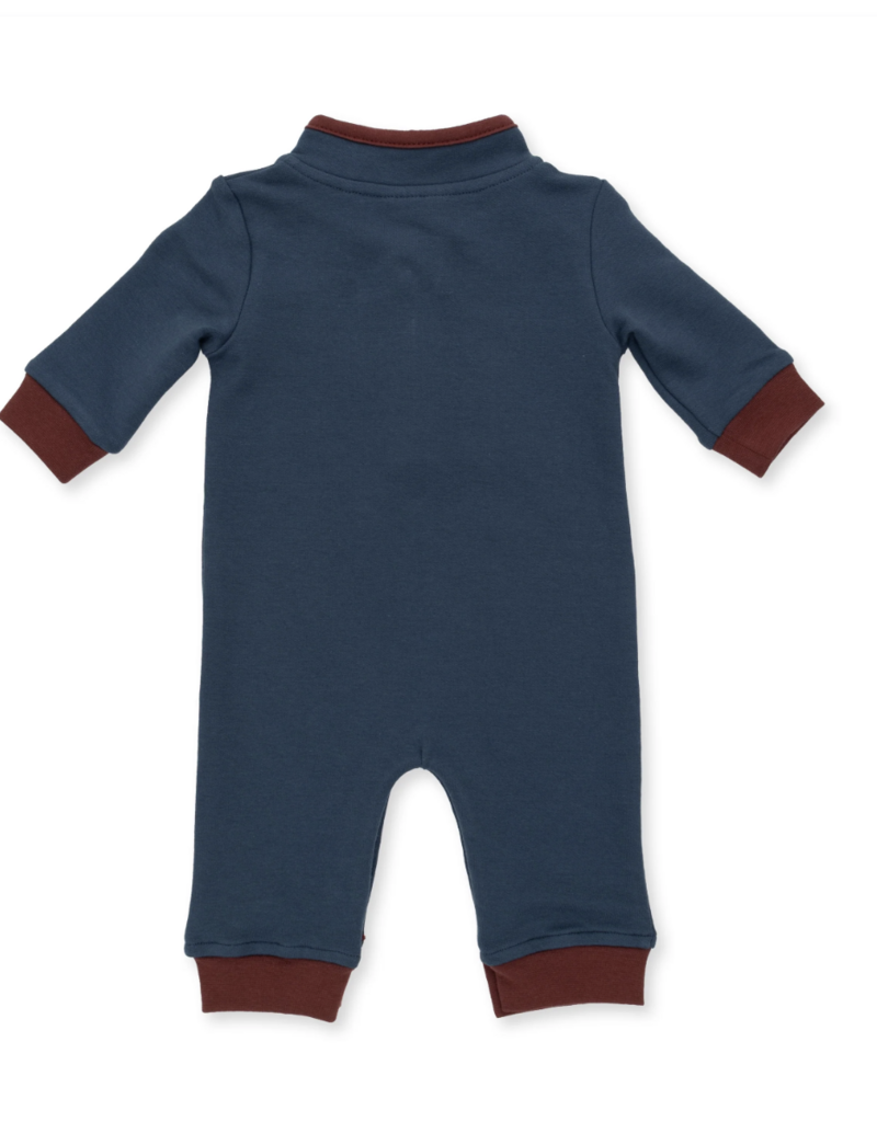 Angel Dear Varsity French Terry Zip Neck Romper