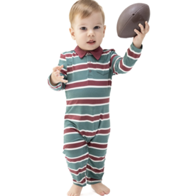 Angel Dear Rugby Stripe Green Polo Romper