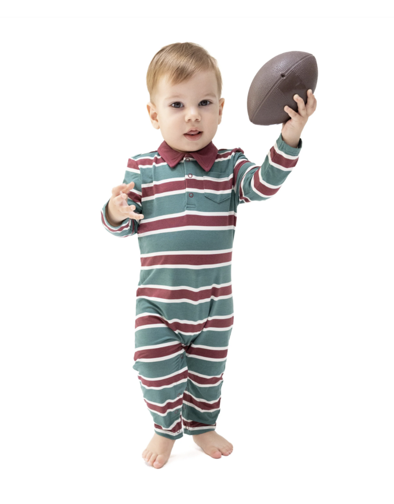 Angel Dear Rugby Stripe Green Polo Romper