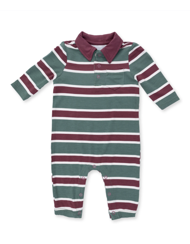 Angel Dear Rugby Stripe Green Polo Romper