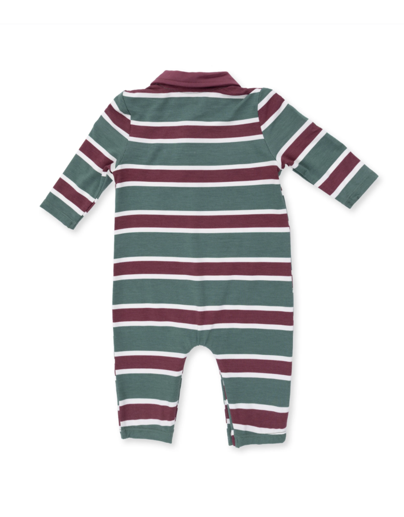Angel Dear Rugby Stripe Green Polo Romper
