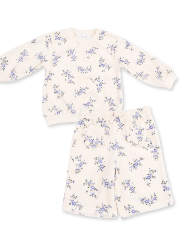 Angel Dear Sweet Hanna Floral Velour Sweatshirt/Wide Leg Pant