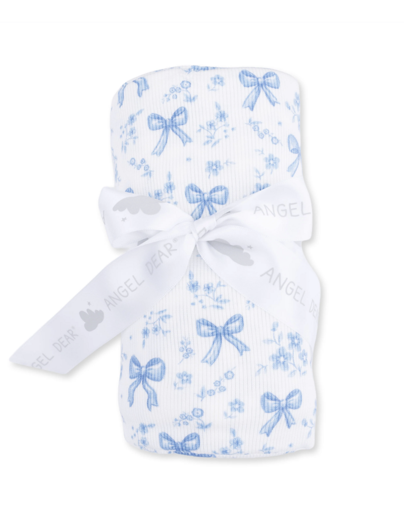 Angel Dear Blue Bows Flowers Swaddle Blanket