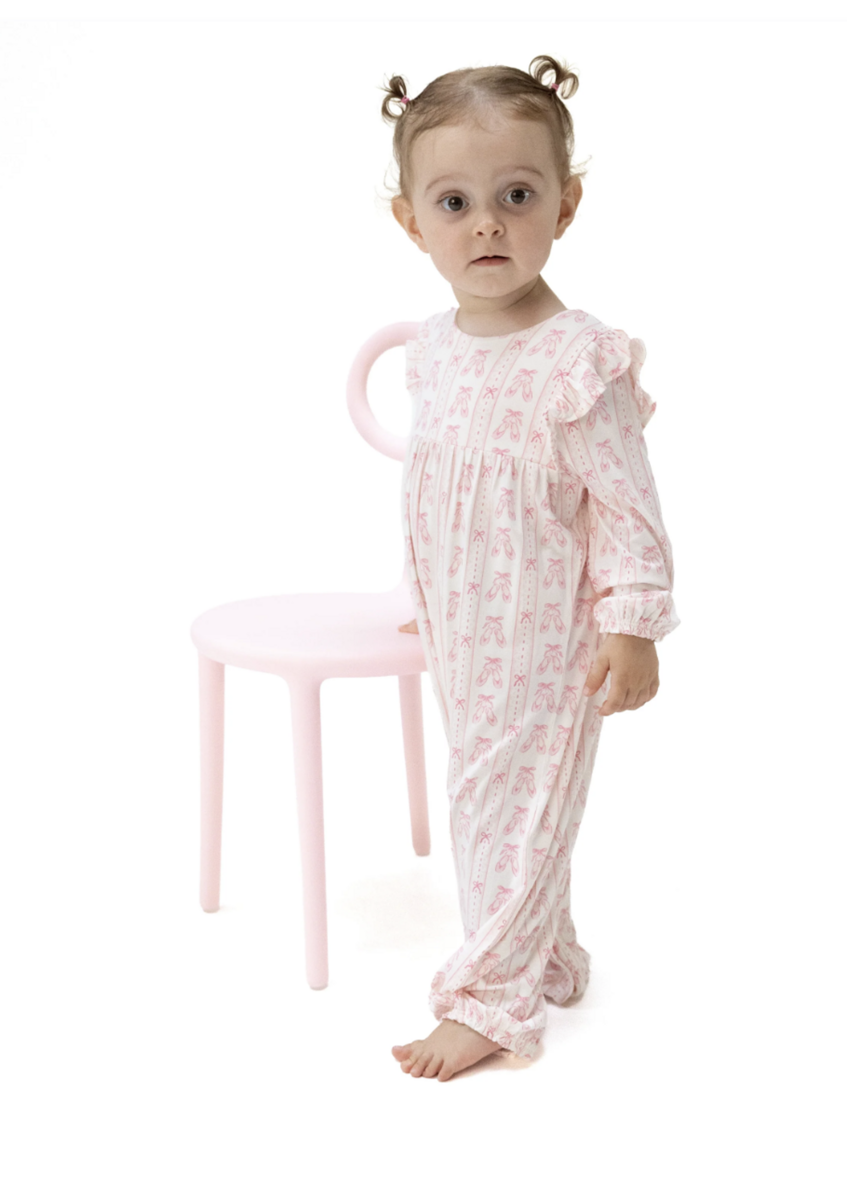 Angel Dear Ballet Shoes Ribbon Stripe Ruffle Sleeve Snap Romper