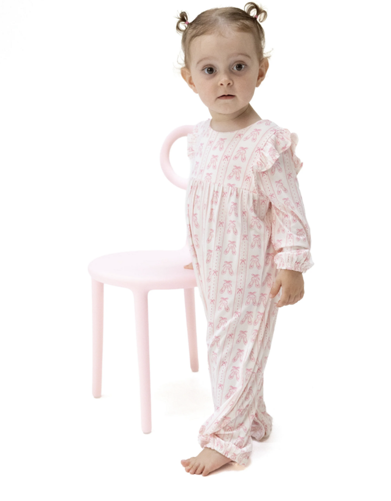 Angel Dear Ballet Shoes Ribbon Stripe Ruffle Sleeve Snap Romper