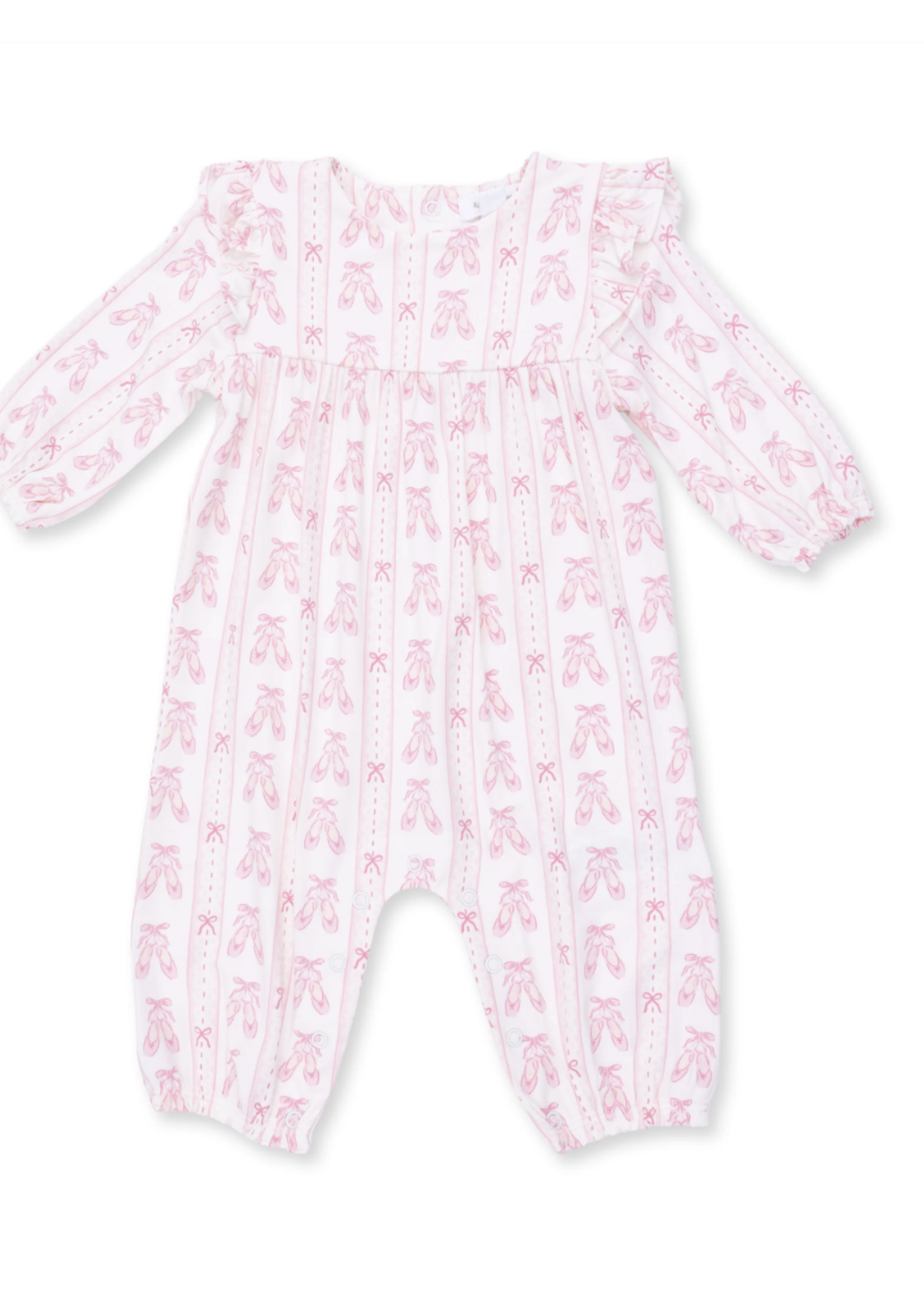 Angel Dear Ballet Shoes Ribbon Stripe Ruffle Sleeve Snap Romper