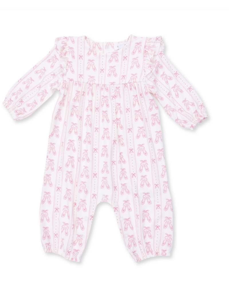 Angel Dear Ballet Shoes Ribbon Stripe Ruffle Sleeve Snap Romper