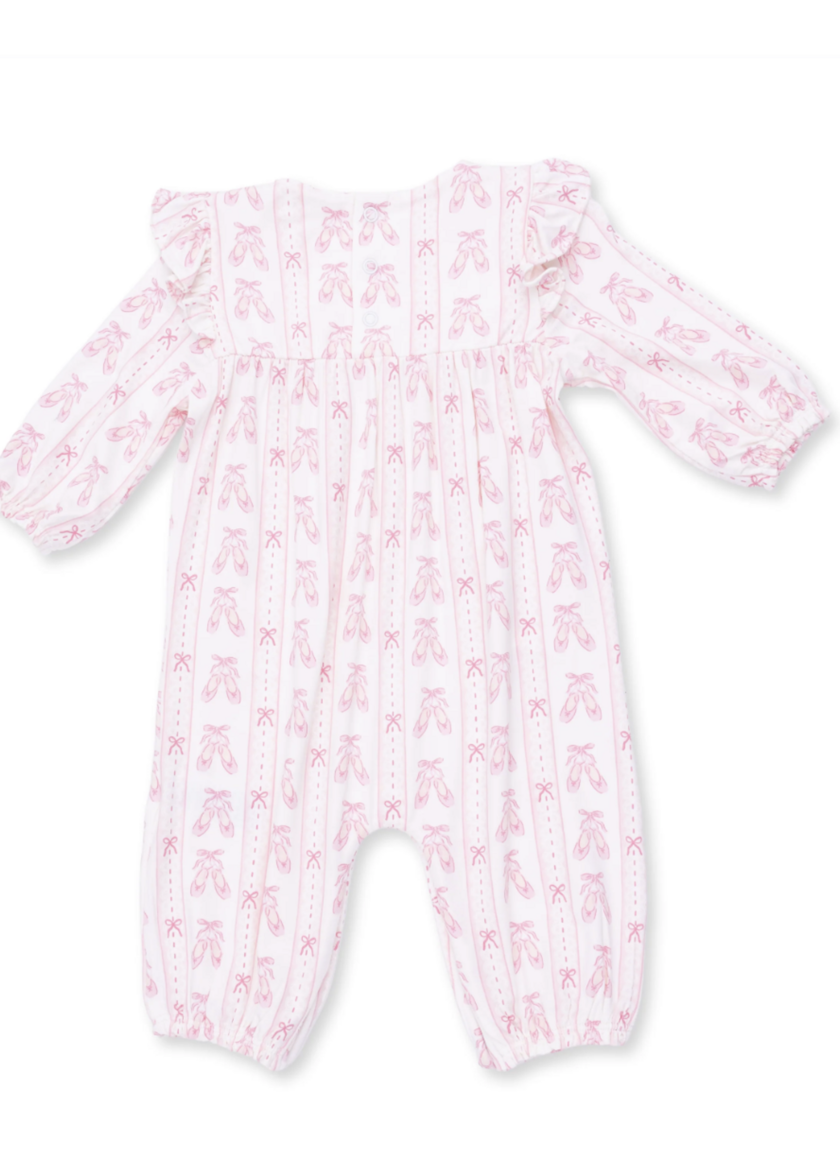 Angel Dear Ballet Shoes Ribbon Stripe Ruffle Sleeve Snap Romper