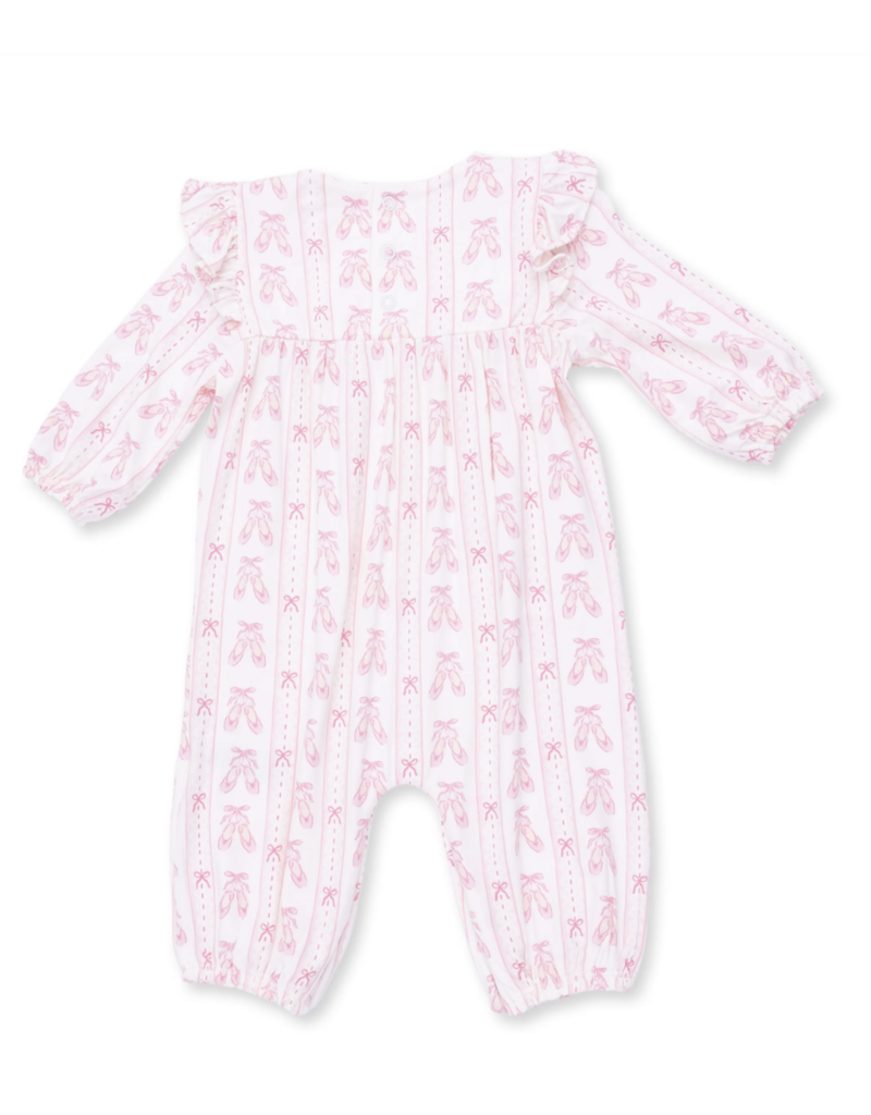 Angel Dear Ballet Shoes Ribbon Stripe Ruffle Sleeve Snap Romper