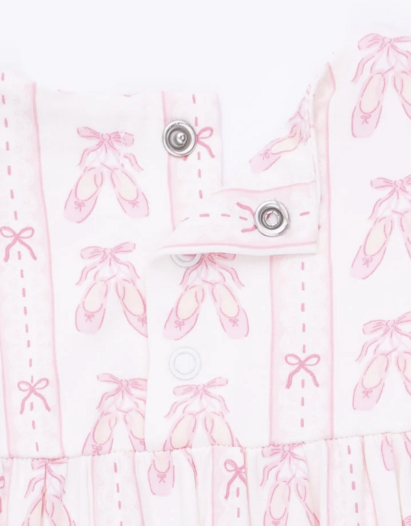 Angel Dear Ballet Shoes Ribbon Stripe Ruffle Sleeve Snap Romper