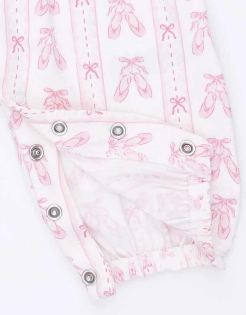 Angel Dear Ballet Shoes Ribbon Stripe Ruffle Sleeve Snap Romper