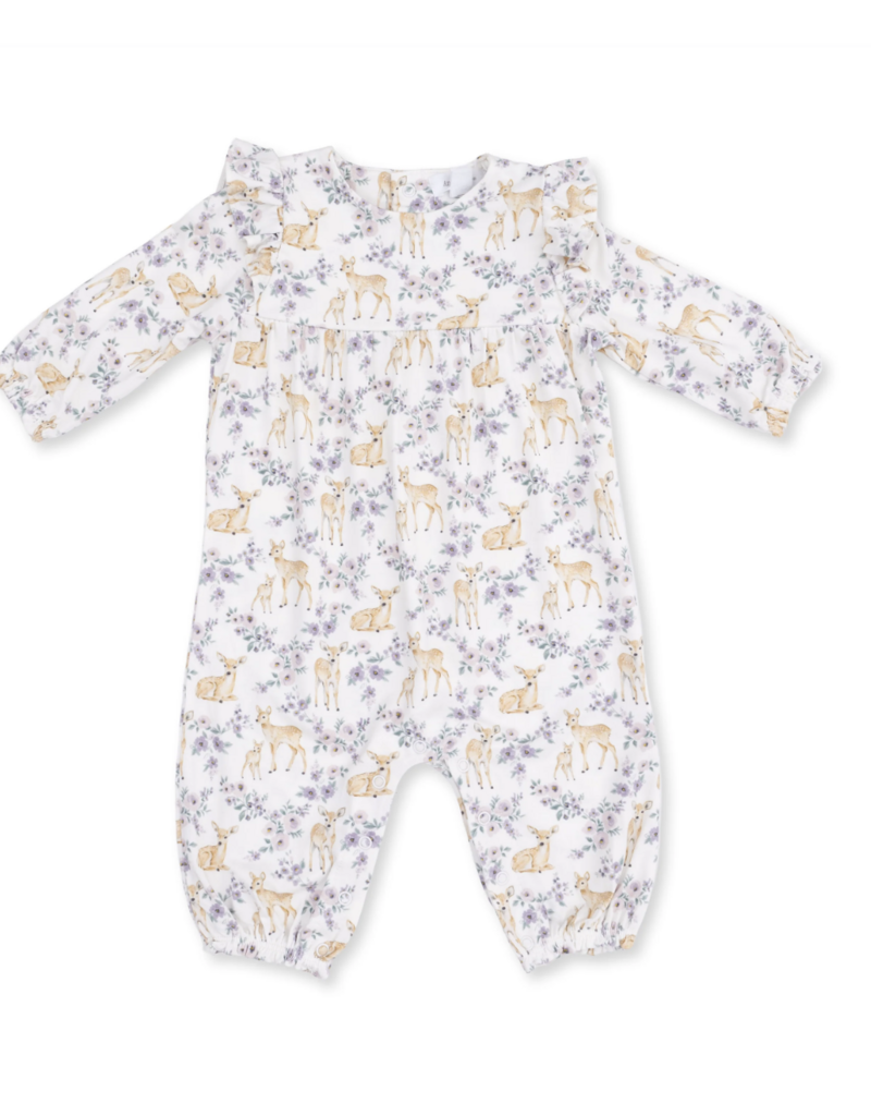 Angel Dear Floral Deer Ruffle Sleeve Snap Romper