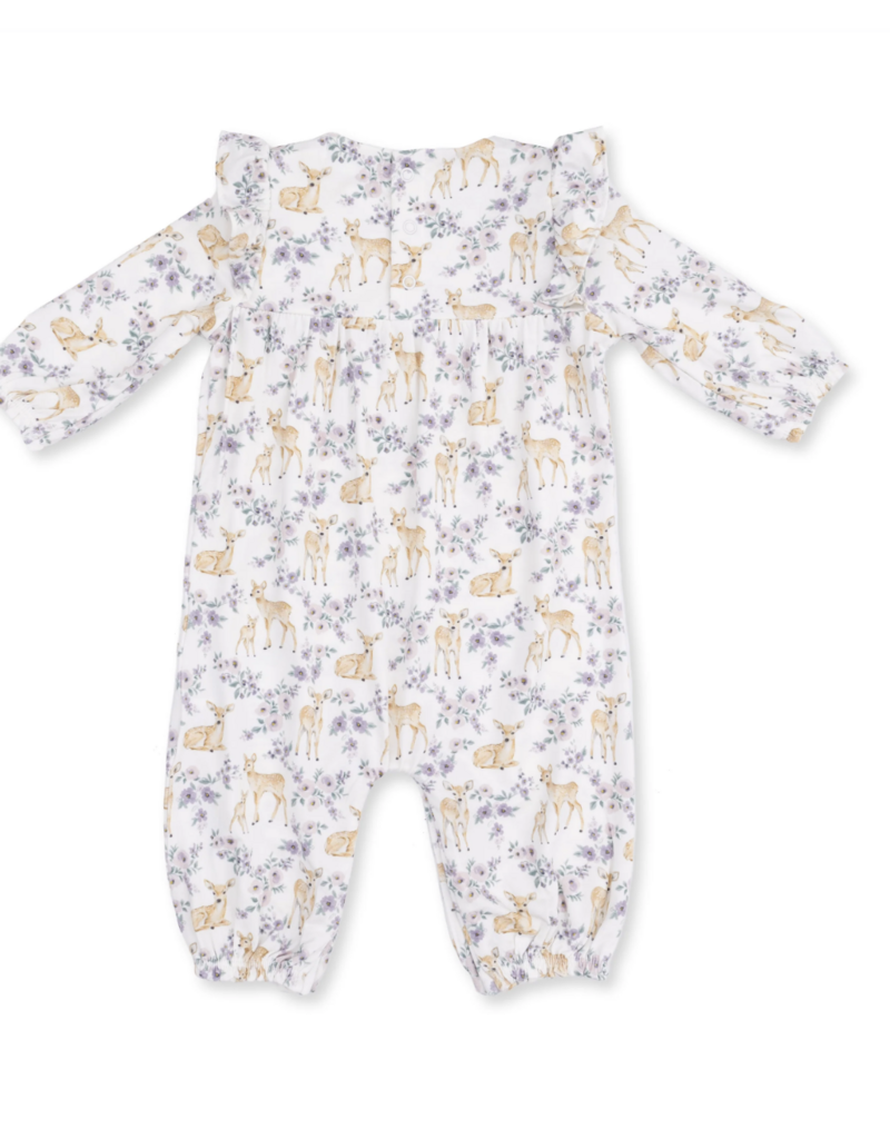 Angel Dear Floral Deer Ruffle Sleeve Snap Romper