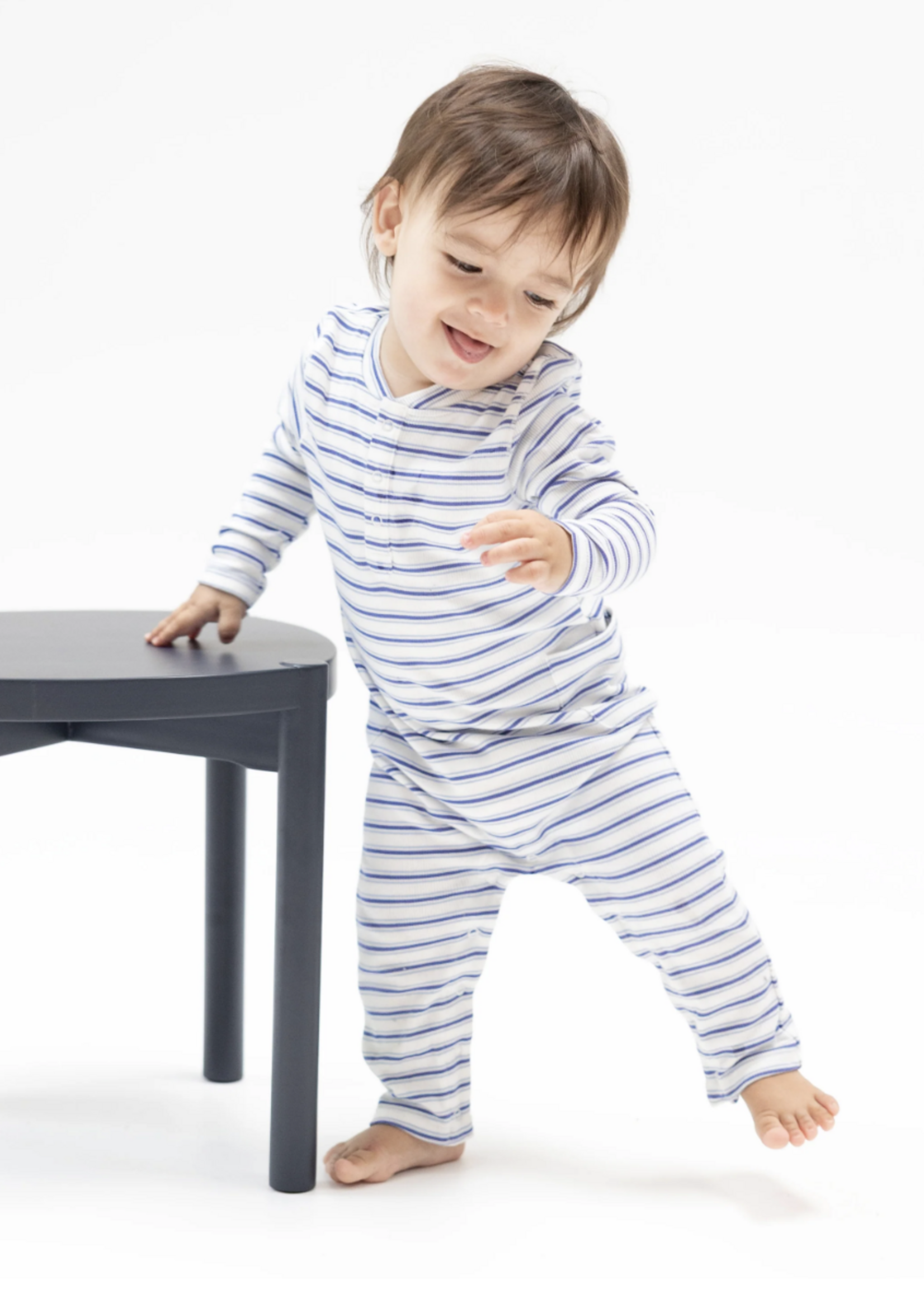 Angel Dear Vintage Stripe Blue Uni Romper