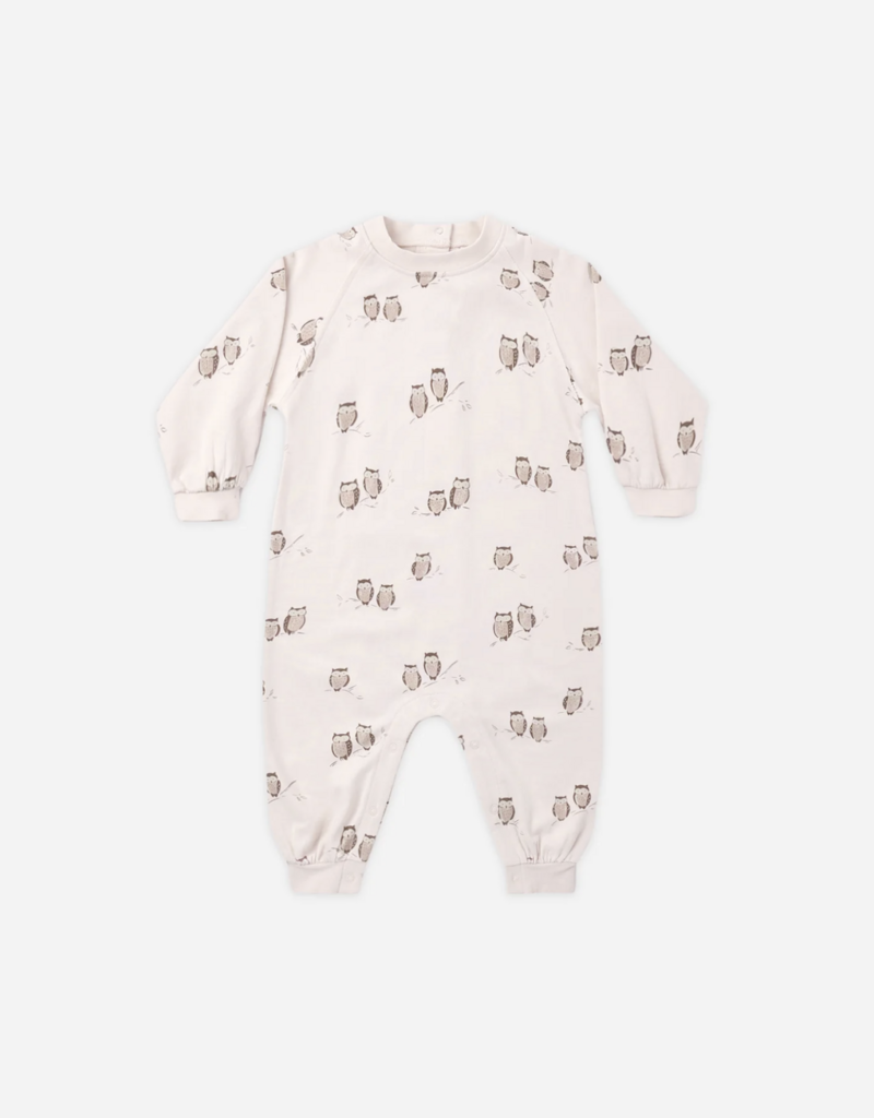 Rylee + Cru LLC RAGLAN JUMPSUIT OWLS PETAL