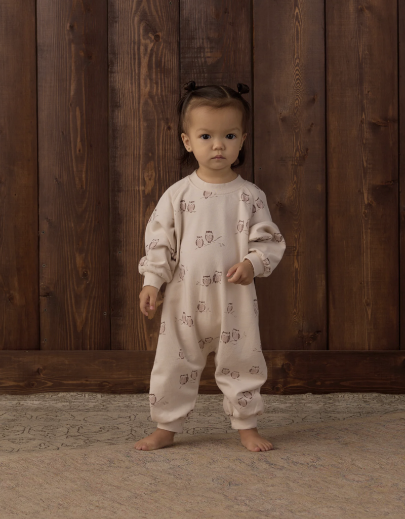 Rylee + Cru LLC RAGLAN JUMPSUIT OWLS PETAL