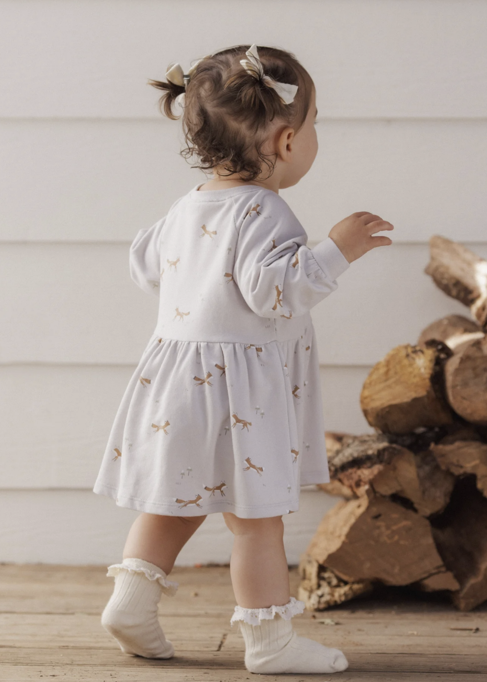 Rylee + Cru LLC RAGLAN DRESS FOXES FOG