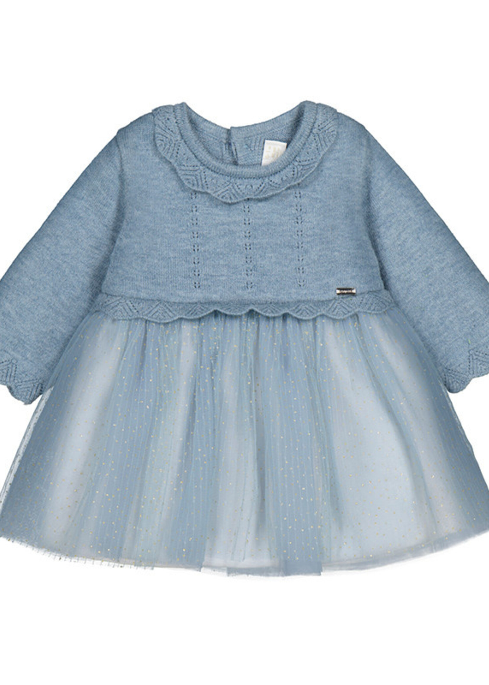 Mayoral Dusty Blue Tricot Tulle dress