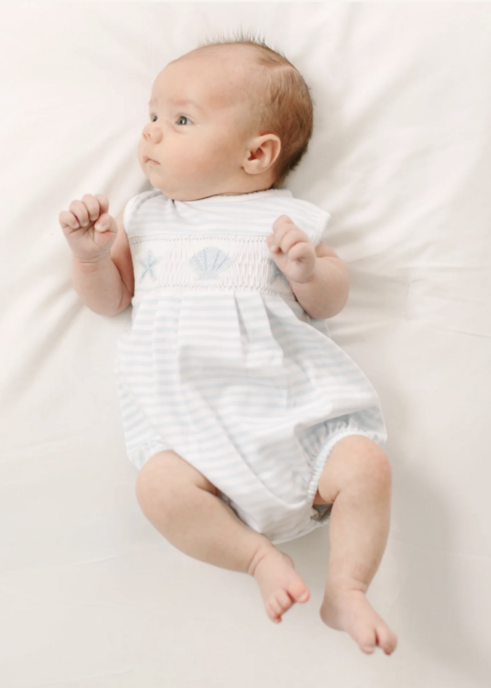 Magnolia Baby Coastal Treasures Smocked Bubble Light Blue