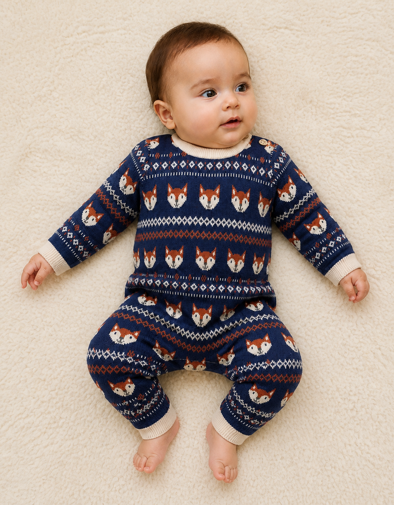 Viverano Fox Baby Knit Jumpsuit Navy