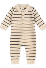 Viverano Stripe Collar Knit Jumpsuit Oatmeal Organic Cotton