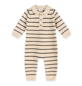 Viverano Stripe Collar Knit Jumpsuit Oatmeal Organic Cotton