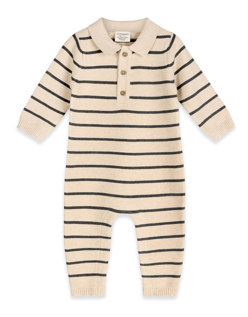 Viverano Stripe Collar Knit Jumpsuit Oatmeal Organic Cotton