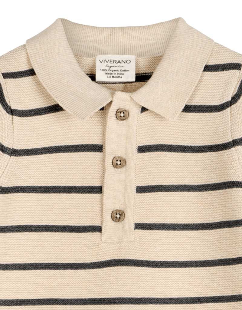 Viverano Stripe Collar Knit Jumpsuit Oatmeal Organic Cotton