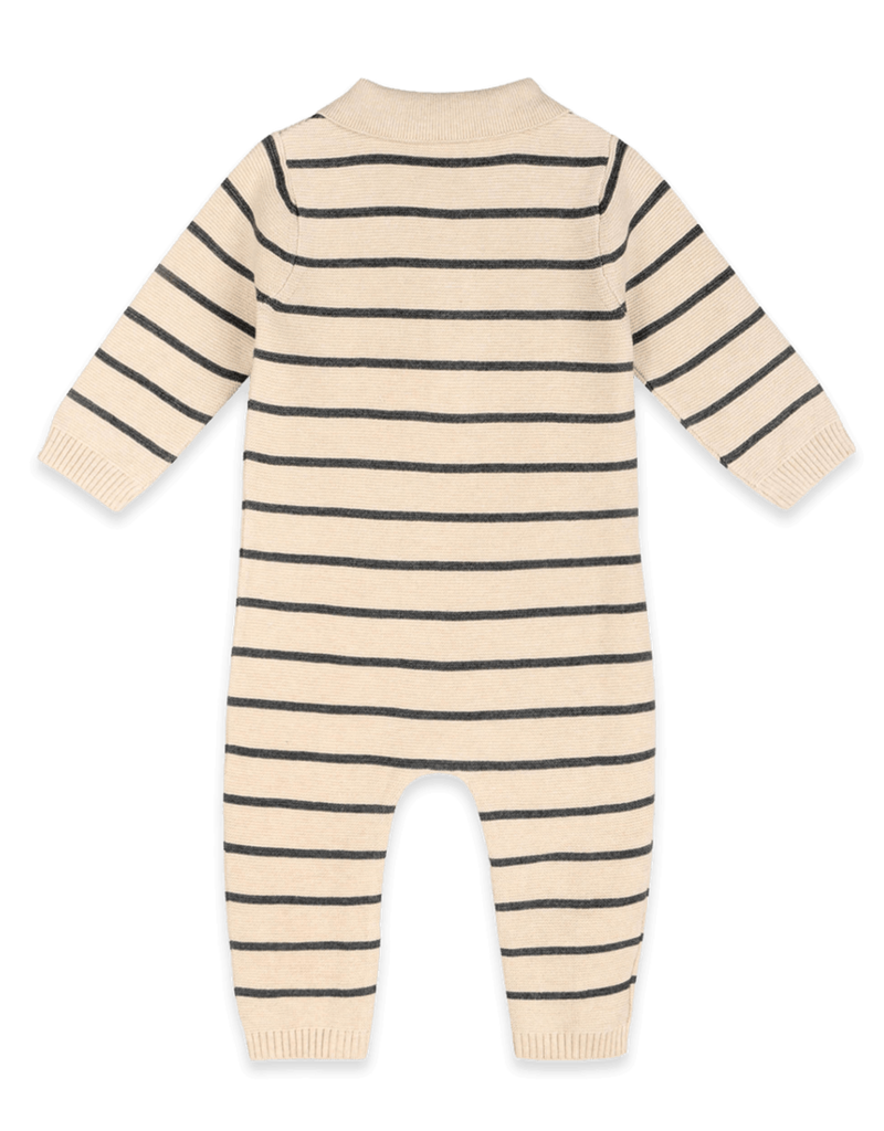 Viverano Stripe Collar Knit Jumpsuit Oatmeal Organic Cotton