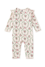 Tea Collection RUFFLE SHOULDER BABY ROMPER WALLPAPER FLORAL