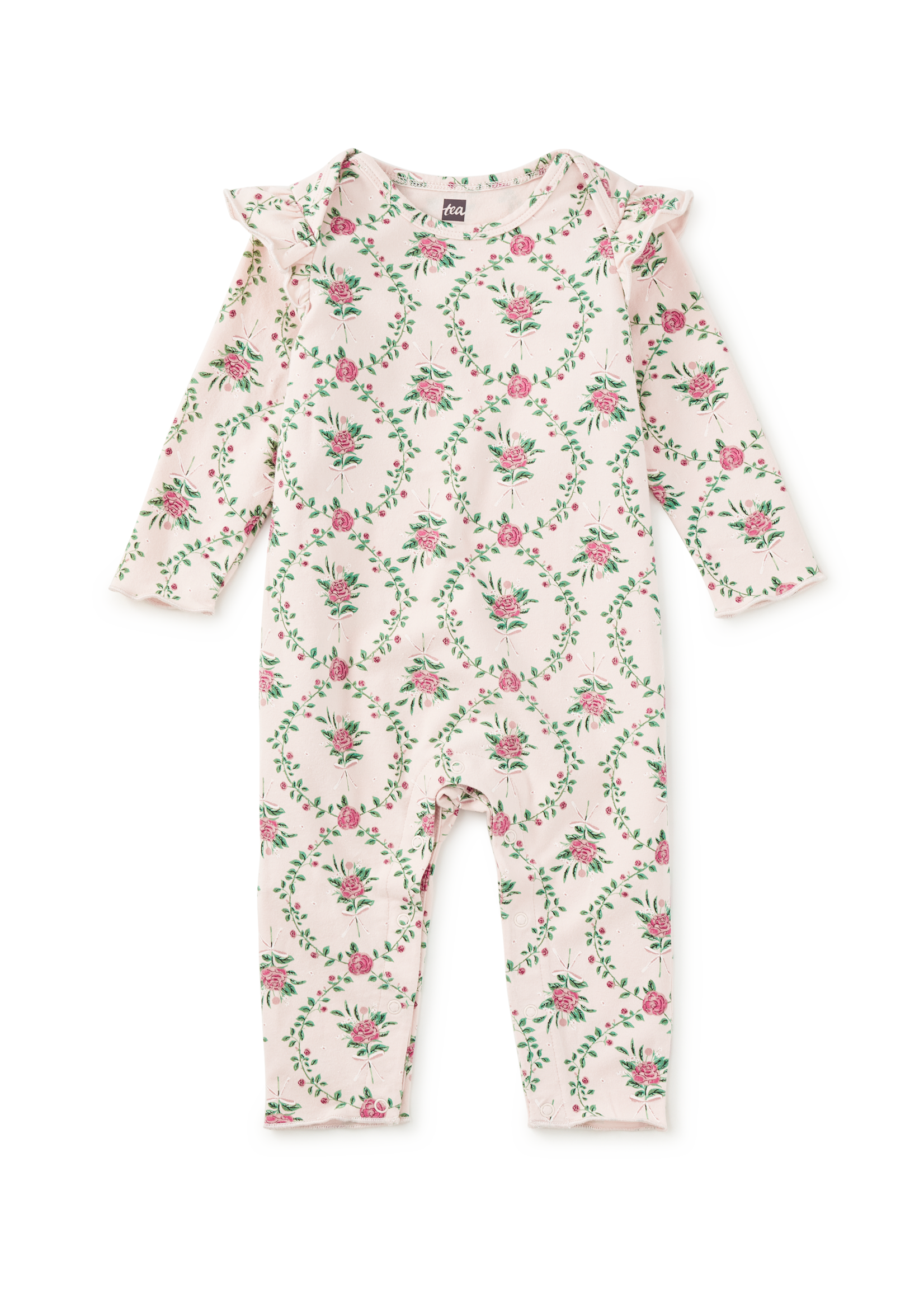 Tea Collection RUFFLE SHOULDER BABY ROMPER WALLPAPER FLORAL