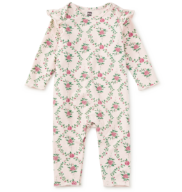 Tea Collection RUFFLE SHOULDER BABY ROMPER WALLPAPER FLORAL