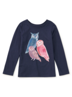 Tea Collection WOODLAND OWLS GRAPHIC TEE INDIGO