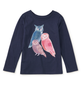 Tea Collection WOODLAND OWLS GRAPHIC TEE INDIGO