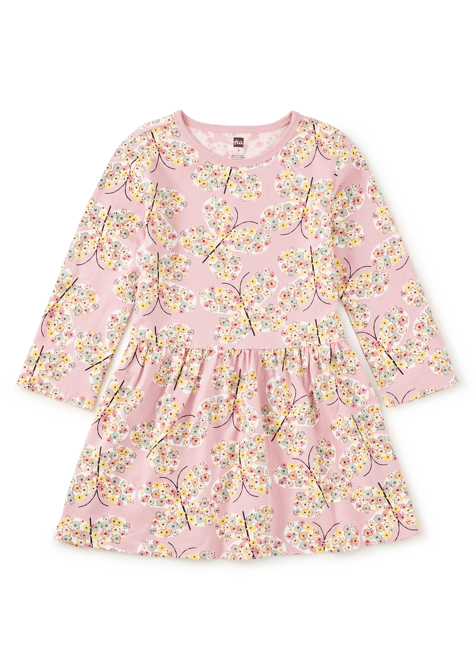 Tea Collection L/S SKIRTED DRESS TEA ROSE BUTTERFLY