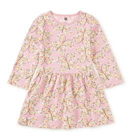 Tea Collection L/S SKIRTED DRESS TEA ROSE BUTTERFLY