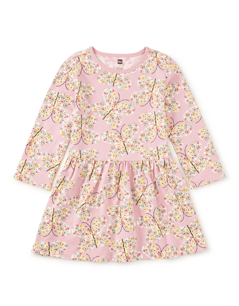 Tea Collection L/S SKIRTED DRESS TEA ROSE BUTTERFLY
