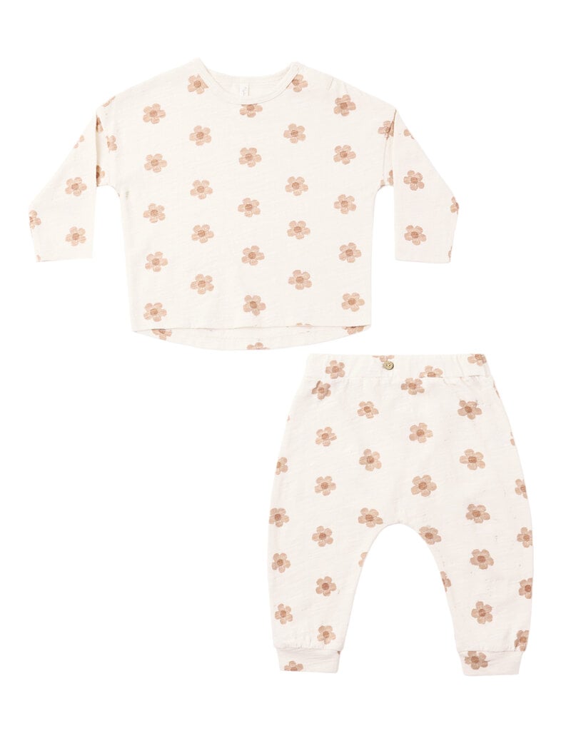 Rylee + Cru LLC LONG SLEEVE TEE + PANT SET PINK DAISIES