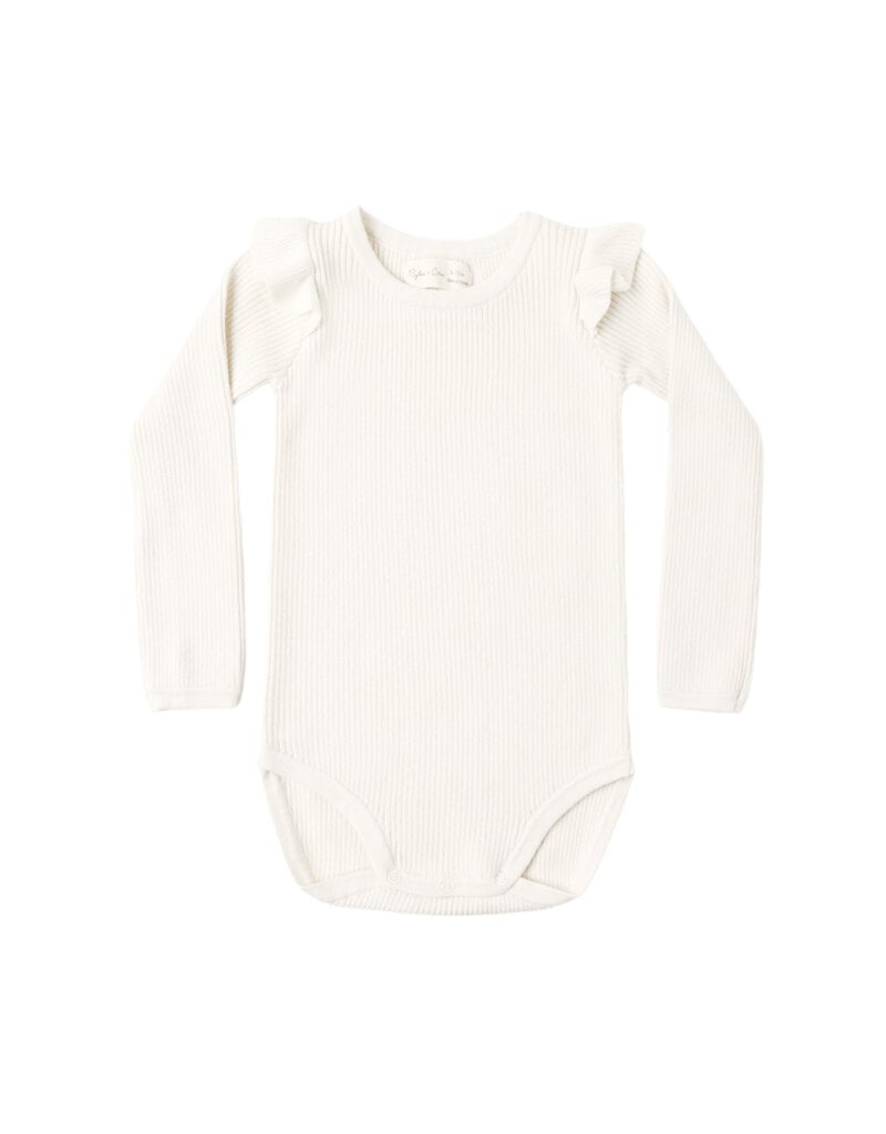 Rylee + Cru LLC SHOULDER RUFFLE BODYSUIT NATURAL