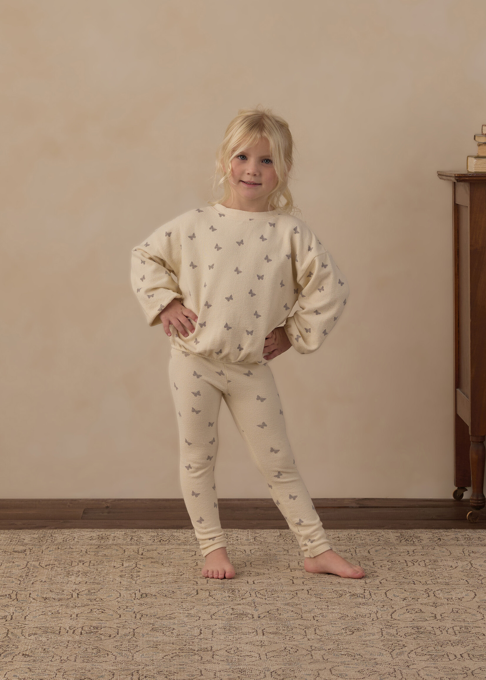 Rylee + Cru LLC SPONGEY KNIT SET BUTTERFLY DITSY NATURAL