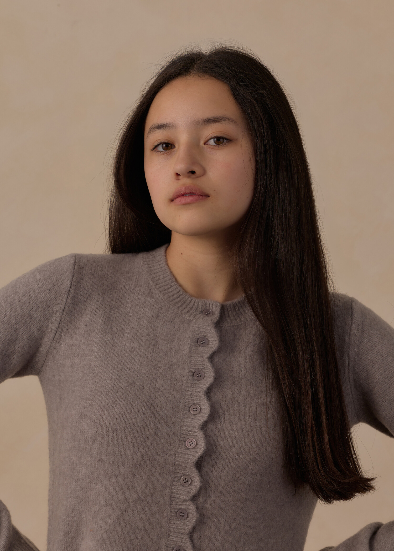 Rylee + Cru LLC TEEN SCALLOP CARDIGAN DUSTY BLUE